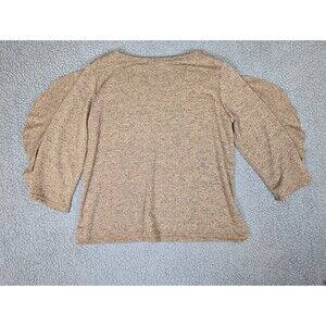 Clara Sun Woo Top Brown 3/4 Sleeves Ruffle Stretch Pullover Size Medium Stretch